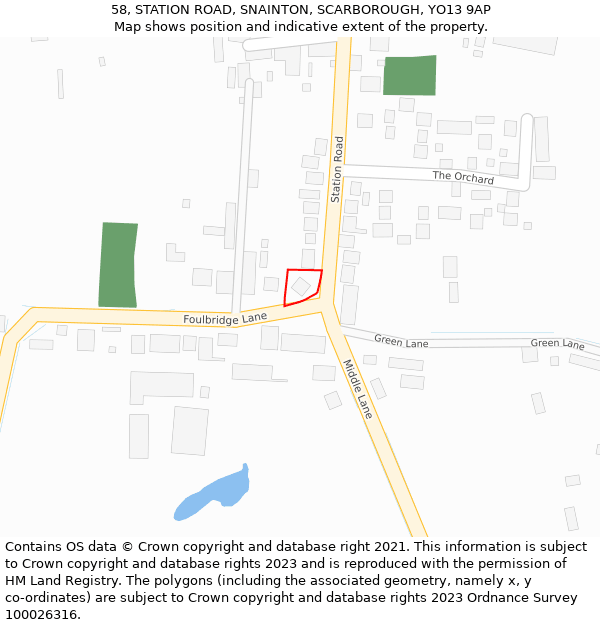 58, STATION ROAD, SNAINTON, SCARBOROUGH, YO13 9AP: Location map and indicative extent of plot