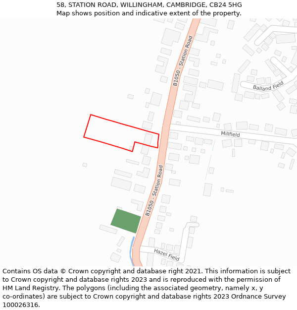 58, STATION ROAD, WILLINGHAM, CAMBRIDGE, CB24 5HG: Location map and indicative extent of plot