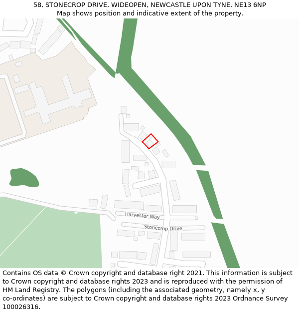 58, STONECROP DRIVE, WIDEOPEN, NEWCASTLE UPON TYNE, NE13 6NP: Location map and indicative extent of plot