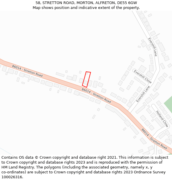 58, STRETTON ROAD, MORTON, ALFRETON, DE55 6GW: Location map and indicative extent of plot