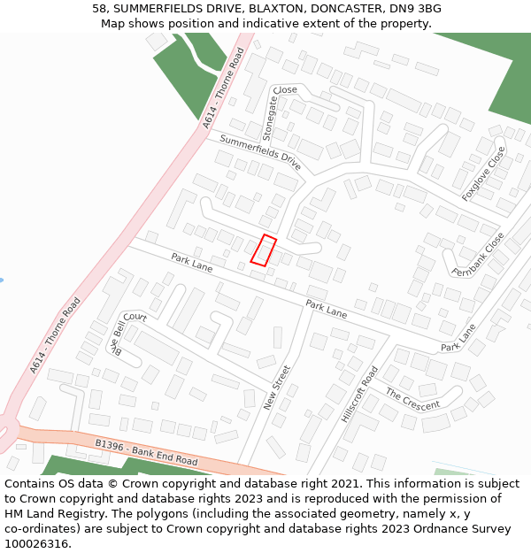 58, SUMMERFIELDS DRIVE, BLAXTON, DONCASTER, DN9 3BG: Location map and indicative extent of plot