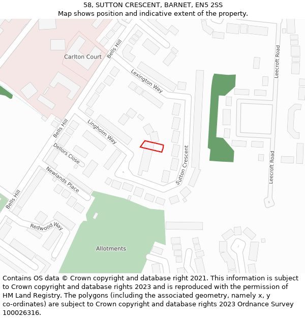 58, SUTTON CRESCENT, BARNET, EN5 2SS: Location map and indicative extent of plot
