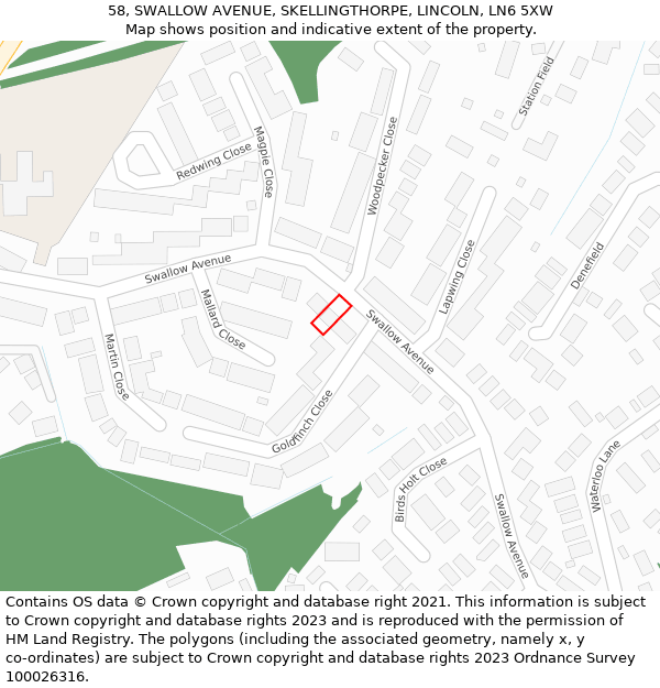 58, SWALLOW AVENUE, SKELLINGTHORPE, LINCOLN, LN6 5XW: Location map and indicative extent of plot