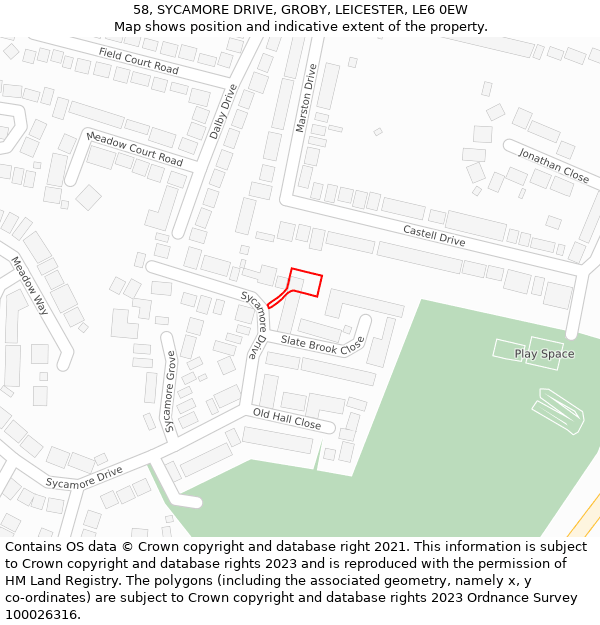 58, SYCAMORE DRIVE, GROBY, LEICESTER, LE6 0EW: Location map and indicative extent of plot