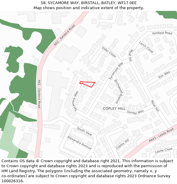 58, SYCAMORE WAY, BIRSTALL, BATLEY, WF17 0EE: Location map and indicative extent of plot