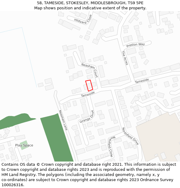 58, TAMESIDE, STOKESLEY, MIDDLESBROUGH, TS9 5PE: Location map and indicative extent of plot