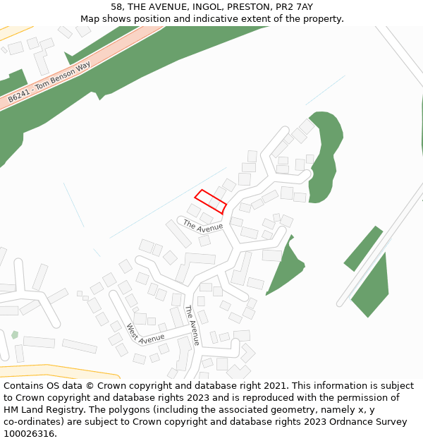 58, THE AVENUE, INGOL, PRESTON, PR2 7AY: Location map and indicative extent of plot