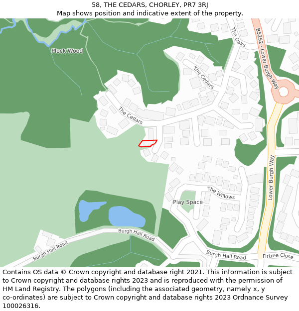 58, THE CEDARS, CHORLEY, PR7 3RJ: Location map and indicative extent of plot