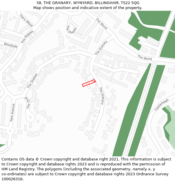 58, THE GRANARY, WYNYARD, BILLINGHAM, TS22 5QG: Location map and indicative extent of plot