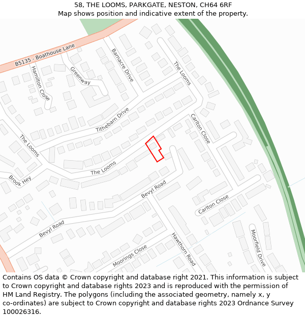 58, THE LOOMS, PARKGATE, NESTON, CH64 6RF: Location map and indicative extent of plot