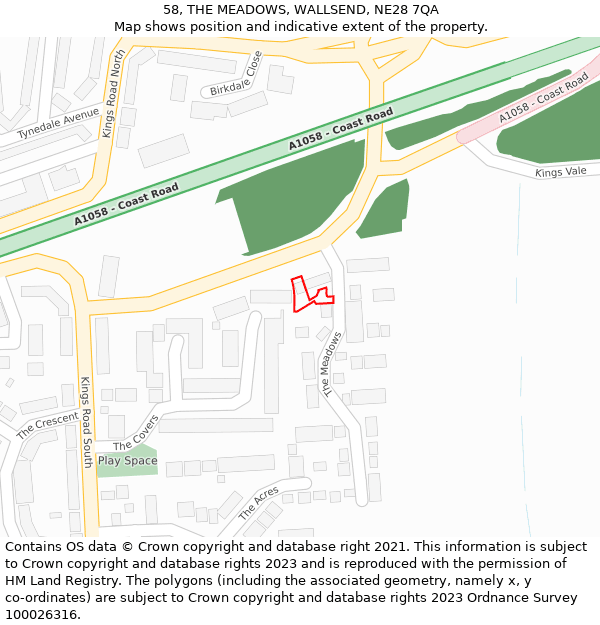 58, THE MEADOWS, WALLSEND, NE28 7QA: Location map and indicative extent of plot