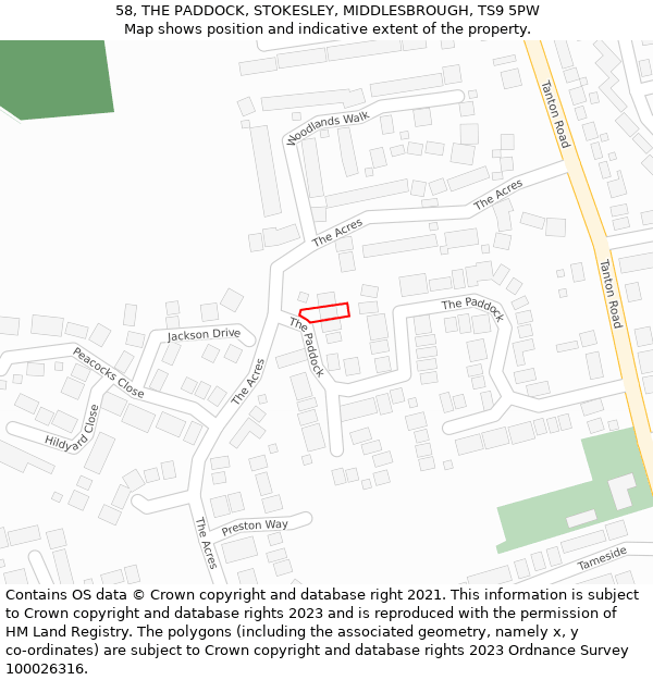 58, THE PADDOCK, STOKESLEY, MIDDLESBROUGH, TS9 5PW: Location map and indicative extent of plot