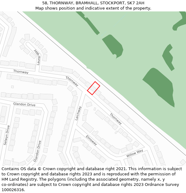 58, THORNWAY, BRAMHALL, STOCKPORT, SK7 2AH: Location map and indicative extent of plot