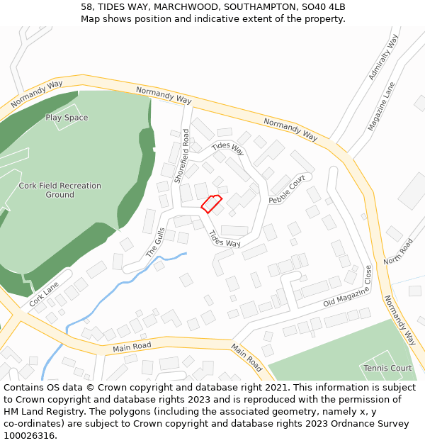 58, TIDES WAY, MARCHWOOD, SOUTHAMPTON, SO40 4LB: Location map and indicative extent of plot