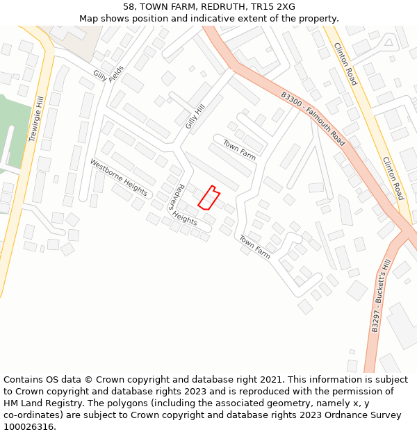58, TOWN FARM, REDRUTH, TR15 2XG: Location map and indicative extent of plot