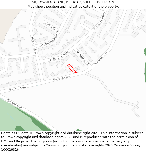 58, TOWNEND LANE, DEEPCAR, SHEFFIELD, S36 2TS: Location map and indicative extent of plot