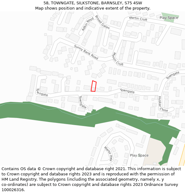 58, TOWNGATE, SILKSTONE, BARNSLEY, S75 4SW: Location map and indicative extent of plot