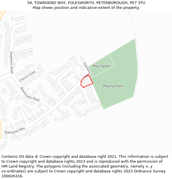 58, TOWNSEND WAY, FOLKSWORTH, PETERBOROUGH, PE7 3TU: Location map and indicative extent of plot