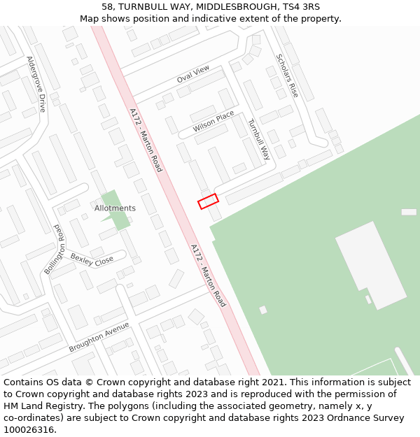 58, TURNBULL WAY, MIDDLESBROUGH, TS4 3RS: Location map and indicative extent of plot
