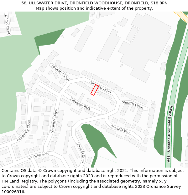 58, ULLSWATER DRIVE, DRONFIELD WOODHOUSE, DRONFIELD, S18 8PN: Location map and indicative extent of plot