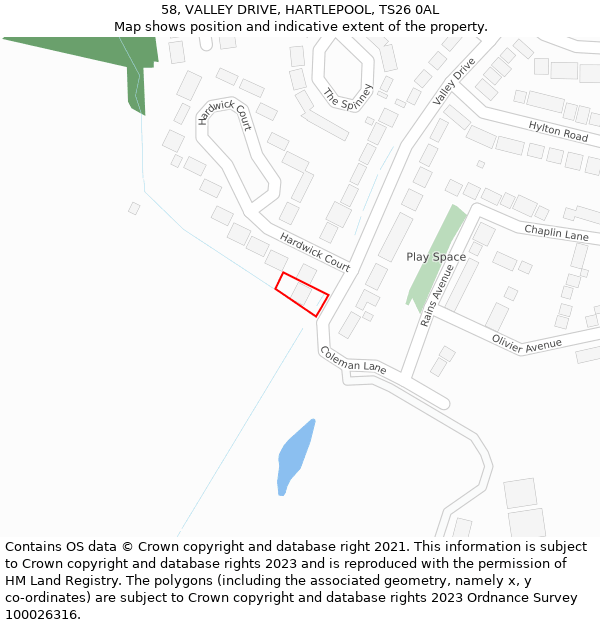58, VALLEY DRIVE, HARTLEPOOL, TS26 0AL: Location map and indicative extent of plot