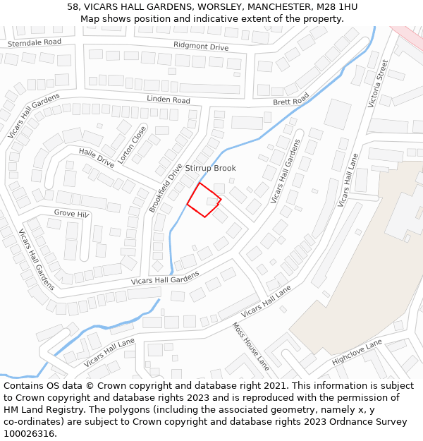 58, VICARS HALL GARDENS, WORSLEY, MANCHESTER, M28 1HU: Location map and indicative extent of plot