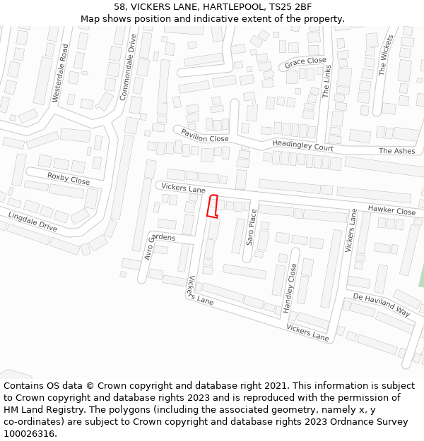 58, VICKERS LANE, HARTLEPOOL, TS25 2BF: Location map and indicative extent of plot