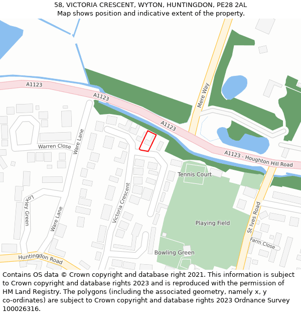 58, VICTORIA CRESCENT, WYTON, HUNTINGDON, PE28 2AL: Location map and indicative extent of plot