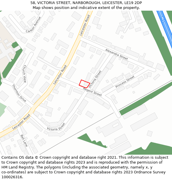 58, VICTORIA STREET, NARBOROUGH, LEICESTER, LE19 2DP: Location map and indicative extent of plot
