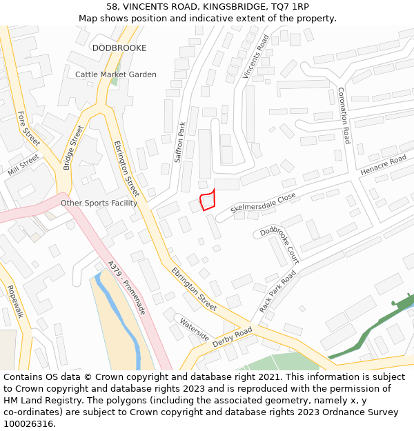 58, VINCENTS ROAD, KINGSBRIDGE, TQ7 1RP: Location map and indicative extent of plot