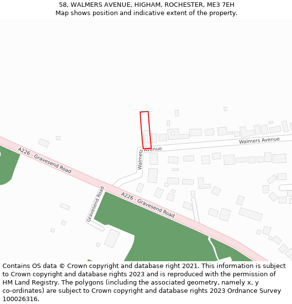 58, WALMERS AVENUE, HIGHAM, ROCHESTER, ME3 7EH: Location map and indicative extent of plot