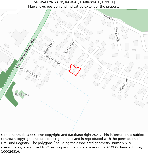 58, WALTON PARK, PANNAL, HARROGATE, HG3 1EJ: Location map and indicative extent of plot