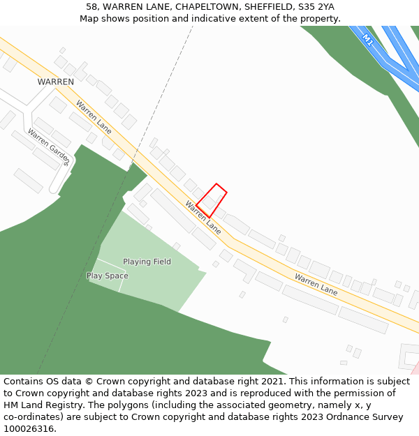 58, WARREN LANE, CHAPELTOWN, SHEFFIELD, S35 2YA: Location map and indicative extent of plot