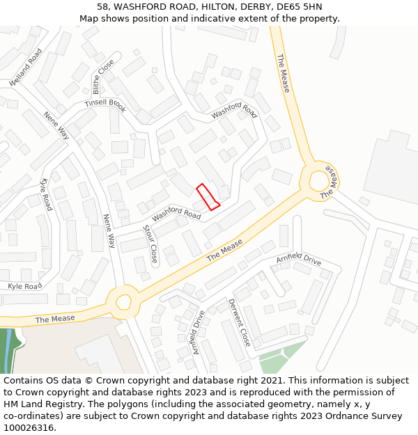 58, WASHFORD ROAD, HILTON, DERBY, DE65 5HN: Location map and indicative extent of plot