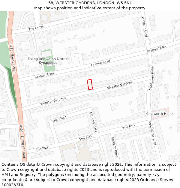 58, WEBSTER GARDENS, LONDON, W5 5NH: Location map and indicative extent of plot