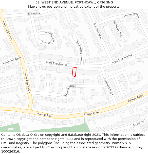 58, WEST END AVENUE, PORTHCAWL, CF36 3NG: Location map and indicative extent of plot