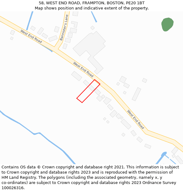 58, WEST END ROAD, FRAMPTON, BOSTON, PE20 1BT: Location map and indicative extent of plot