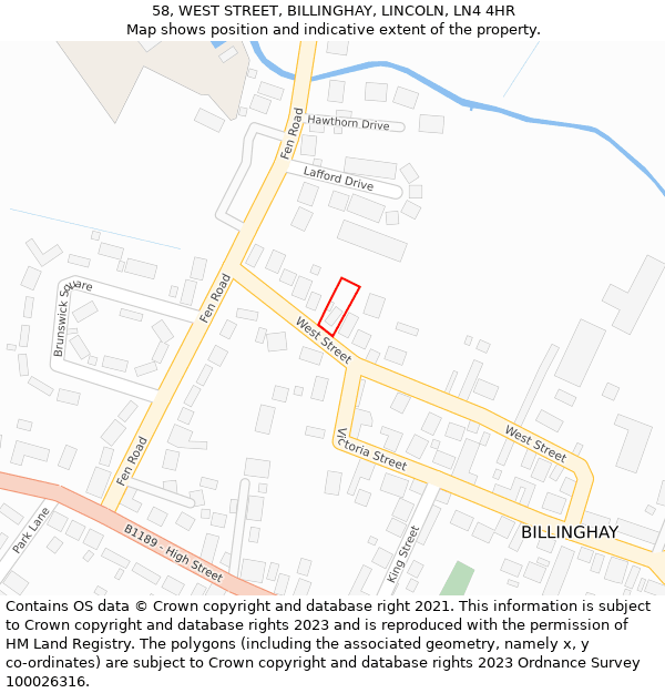 58, WEST STREET, BILLINGHAY, LINCOLN, LN4 4HR: Location map and indicative extent of plot
