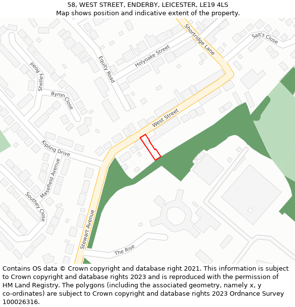 58, WEST STREET, ENDERBY, LEICESTER, LE19 4LS: Location map and indicative extent of plot