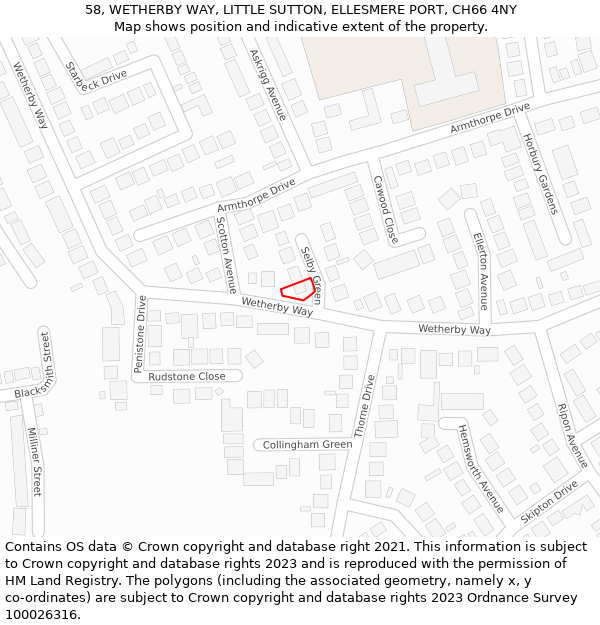 58, WETHERBY WAY, LITTLE SUTTON, ELLESMERE PORT, CH66 4NY: Location map and indicative extent of plot