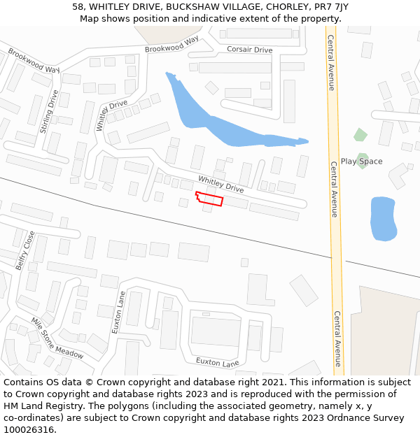 58, WHITLEY DRIVE, BUCKSHAW VILLAGE, CHORLEY, PR7 7JY: Location map and indicative extent of plot