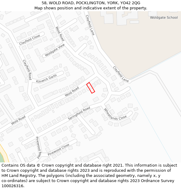 58, WOLD ROAD, POCKLINGTON, YORK, YO42 2QG: Location map and indicative extent of plot