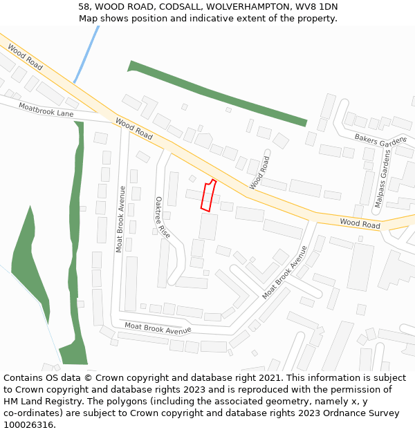 58, WOOD ROAD, CODSALL, WOLVERHAMPTON, WV8 1DN: Location map and indicative extent of plot