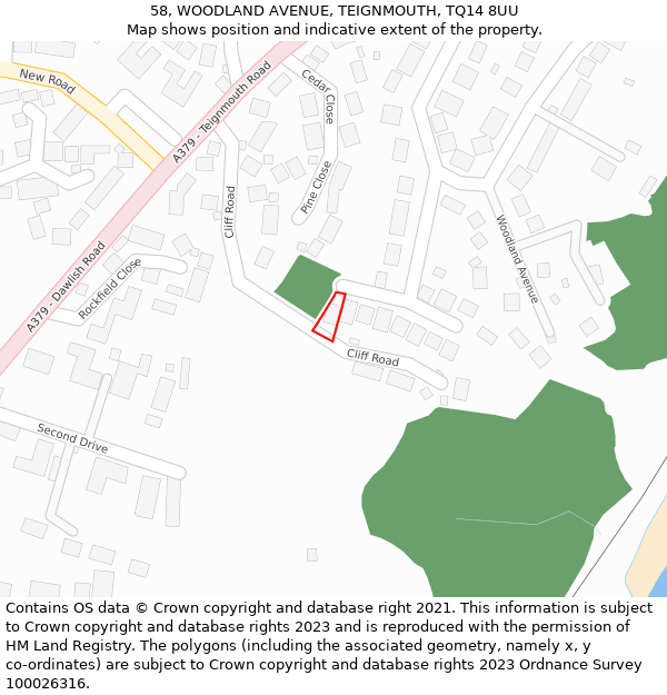 58, WOODLAND AVENUE, TEIGNMOUTH, TQ14 8UU: Location map and indicative extent of plot