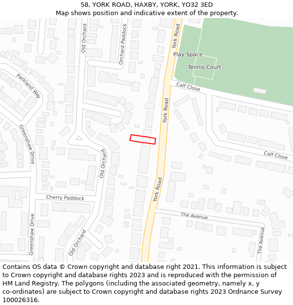 58, YORK ROAD, HAXBY, YORK, YO32 3ED: Location map and indicative extent of plot