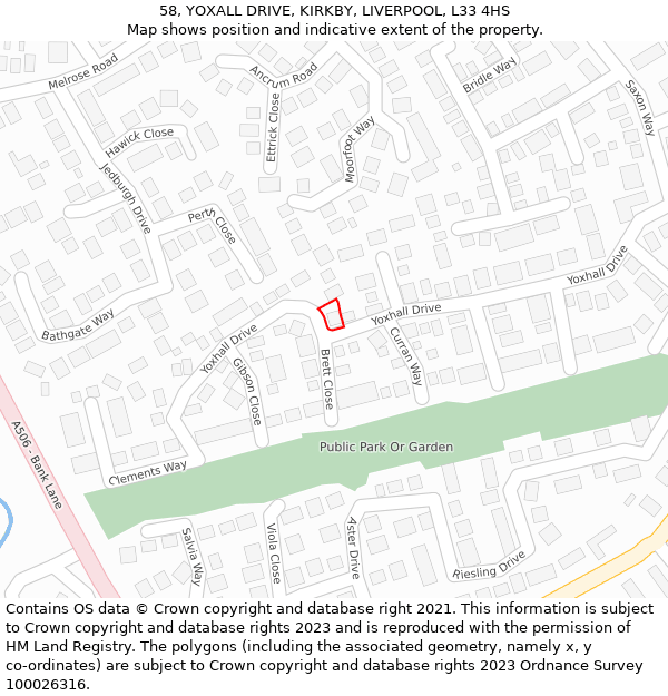 58, YOXALL DRIVE, KIRKBY, LIVERPOOL, L33 4HS: Location map and indicative extent of plot