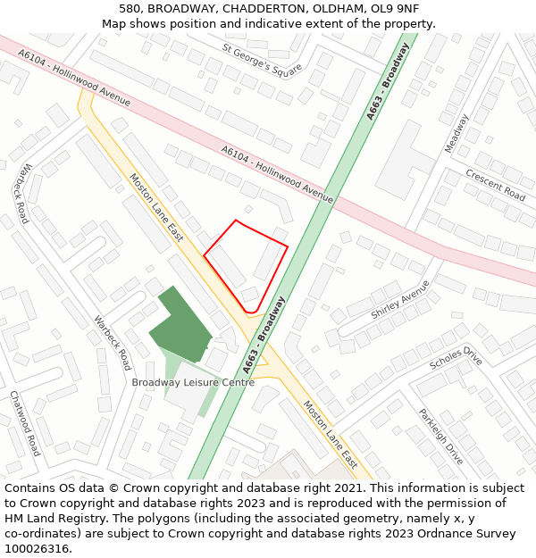 580, BROADWAY, CHADDERTON, OLDHAM, OL9 9NF: Location map and indicative extent of plot