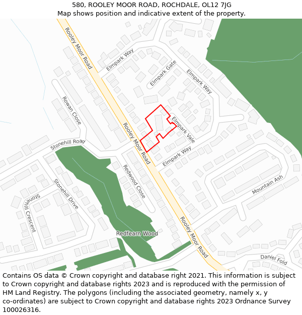 580, ROOLEY MOOR ROAD, ROCHDALE, OL12 7JG: Location map and indicative extent of plot