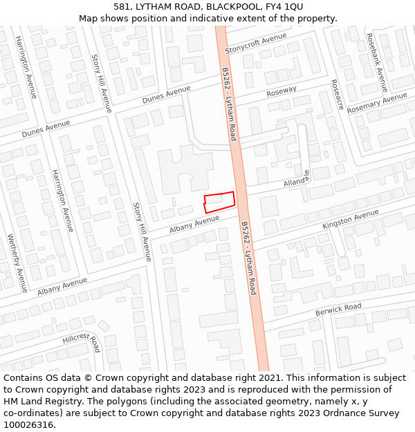 581, LYTHAM ROAD, BLACKPOOL, FY4 1QU: Location map and indicative extent of plot