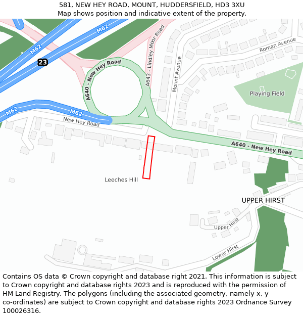 581, NEW HEY ROAD, MOUNT, HUDDERSFIELD, HD3 3XU: Location map and indicative extent of plot